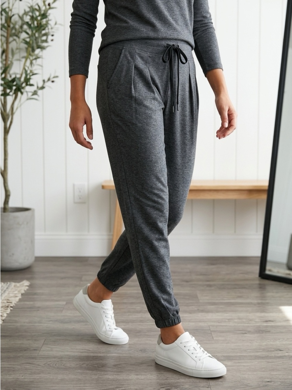 Lole Charcoal Jogger Pants High Waisted Drawstring Stretch Lounge Medium